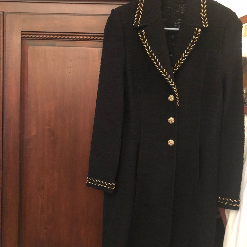 St John black knit  gold button gold chain collar